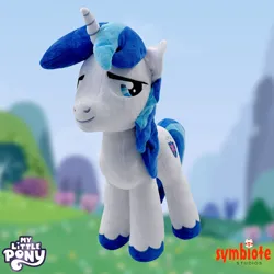 Size: 990x990 | Tagged: safe, derpibooru import, official, shining armor, pony, unicorn, g4, blurry background, horn, image, male, merchandise, my little pony logo, plushie, png, solo, stallion, symbiote studios, text
