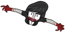 Size: 800x398 | Tagged: semi-grimdark, anonymous artist, derpibooru import, octavia melody, human, equestria girls, g4, blood, blood on face, bloody mouth, breasts, busty octavia melody, clothes, crazy face, eyelashes, faic, female, human female, image, implied cannibalism, invincible, open mouth, open smile, parody, png, simple background, sinister, smiling, solo, suit, torn clothes, transparent background