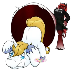 Size: 8192x8192 | Tagged: suggestive, artist:audreen, derpibooru import, prince blueblood, oc, oc:kahani, anthro, kirin, unguligrade anthro, unicorn, g4, anthro with ponies, female, giantess, horn, image, imminent crushing, kirin oc, macro, png, stomping, underhoof