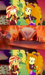 Size: 1920x3202 | Tagged: safe, derpibooru import, edit, edited screencap, screencap, adagio dazzle, sunset shimmer, human, undead, equestria girls, g4, bone, bowser, dry bowser, equestria girls specials, geode of empathy, glow, glowing eyes, image, magical geodes, music festival outfit, my little pony equestria girls: sunset's backstage pass, orange eyes, png, skeleton, spoilers for another series, sunset sees things, super mario, super mario bros., the super mario bros. movie, the super mario galaxy movie, white eyes
