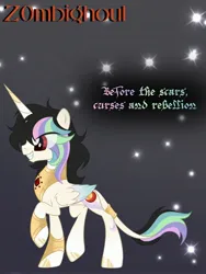 Size: 2064x2752 | Tagged: safe, artist:z0mbighoul, derpibooru import, oc, oc:stellar blaze, unofficial characters only, alicorn, g4, alicorn oc, alternate universe, colored hooves, gold hooves, hooves, horn, image, jewelry, jpeg, leonine tail, multicolored hair, multicolored mane, multicolored tail, my little pony, prince, prince oc, red eyes, royal jewels, royalty, smiling, tail, white coat, wings