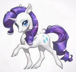 Size: 800x759 | Tagged: safe, artist:felmya, derpibooru import, rarity, pony, unicorn, g4, commission, female, horn, image, looking at you, mare, obtrusive watermark, png, simple background, smiling, smiling at you, solo, sparkles, standing on two hooves, watermark, white background