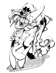 Size: 2240x2924 | Tagged: safe, artist:ybkathan, derpibooru import, chickadee, ms. peachbottom, earth pony, pony, g4, hair, image, monochrome, png, solo, tail