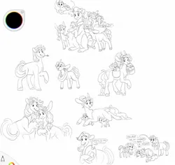 Size: 1442x1364 | Tagged: safe, artist:baylard, derpibooru import, apple bloom, applejack, big mcintosh, bright mac, pear butter, earth pony, pony, g4, apple, apple family member, baby, baby apple bloom, babyjack, basket, big ears, biting, black and white, brightbutter, colt, colt big mcintosh, cute, eating, eyes closed, family, father and child, father and son, female, filly, filly applejack, foal, food, grandmother and grandchild, grandmother and granddaughter, grayscale, hat off, holding a pony, image, jpeg, lying down, male, monochrome, mother and child, mother and daughter, mother and son, nuzzling, open mouth, open smile, prone, shipping, simple background, sketch, smiling, speech bubble, straight, straw in mouth, tail, tail bite, teary eyes, thought bubble, traditional art, white background, younger