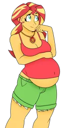 Size: 1640x3300 | Tagged: safe, artist:pacificside18, artist:strangerdanger, derpibooru import, sunset shimmer, equestria girls, g4, belly, belly button, big belly, breasts, cleavage, clothes, fat, geode, geode of empathy, image, magical geodes, png, pregnant, shorts, simple background, slobset shimmer, sunset preggers, tanktop, transparent background