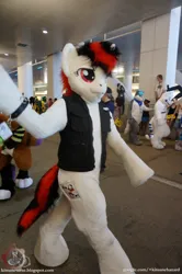 Size: 3264x4912 | Tagged: safe, artist:atalonthedeer, derpibooru import, oc, oc:blackjack, unofficial characters only, anthro, human, pony, unicorn, wolf, fallout equestria, fallout equestria: project horizons, g4, 2015, anthrocon, anthrocon 2015, fanfic art, fursuit, horn, image, irl, irl human, jpeg, photo, ponysuit, security armor, solo