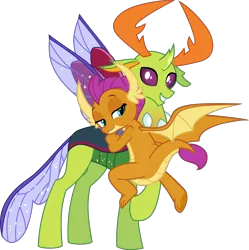 Size: 2807x2815 | Tagged: safe, artist:lightningbolt, artist:memnoch, derpibooru import, edit, editor:jdueler11, vector edit, smolder, thorax, changedling, changeling, dragon, a matter of principals, g4, .svg available, butt, curved horn, derpibooru exclusive, dragoness, duo, duo male and female, female, grin, happy, high res, horn, horns, image, insect wings, interspecies, king thorax, lidded eyes, looking at you, looking back, male, my little pony, out of context, png, raised hoof, ship:smoldrax, shipping, show accurate, simple background, smiling, smirk, smolderriere, smug, spread wings, standing, straight, transparent background, vector, wings