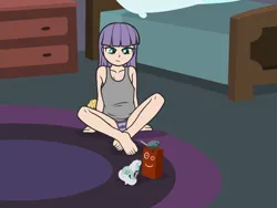 Size: 1600x1200 | Tagged: suggestive, artist:deserter, artist:tolpain, edit, ponerpics import, maud pie, twilight sparkle, bedroom, boulder, breasts, cameltoe, clothes, crossed legs, female, image, lolicon, playing, plushie, png, shirt, sleeveless, sleeveless shirt, small breasts, solo, solo female, striped underwear, superman, toy, underage, underwear, younger