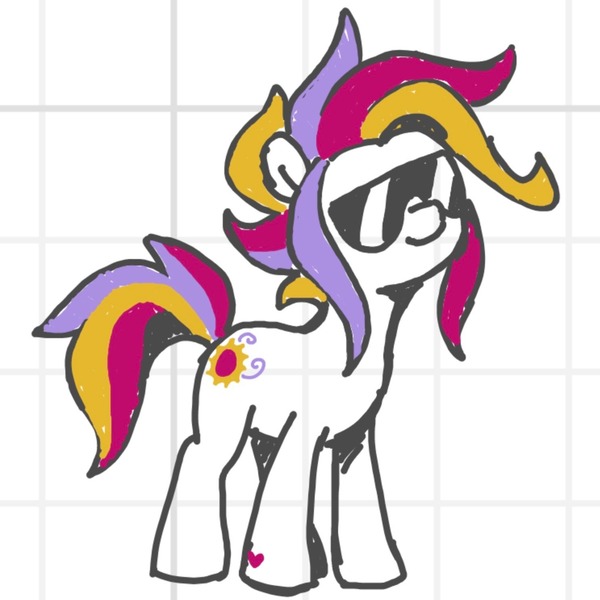 Size: 1487x1487 | Tagged: safe, artist:fizpup, derpibooru import, sunny daze (g3), earth pony, pony, g3, female, grid background, image, jpeg, mare, solo, sunglasses