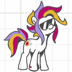 Size: 1487x1487 | Tagged: safe, artist:fizpup, derpibooru import, sunny daze (g3), earth pony, pony, g3, female, grid background, image, jpeg, mare, solo, sunglasses