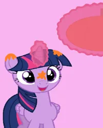 Size: 526x655 | Tagged: safe, derpibooru import, twilight sparkle, twilight sparkle (alicorn), alicorn, g4, happy, image, looking at you, magic, messy, png, proud, pumpkin, telekinesis