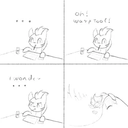 Size: 2000x2000 | Tagged: safe, artist:hullahopp, derpibooru import, oc, oc:ignis cinder, ..., comic, curious, drawing, funny, image, png, sketch, warp