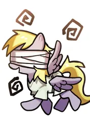 Size: 2480x3508 | Tagged: safe, artist:izuchi, derpibooru import, derpy hooves, pegasus, pony, g4, blindfold, derpibooru exclusive, female, image, jpeg, mare, simple background, solo, white background