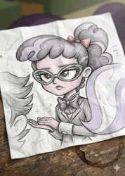 Size: 364x512 | Tagged: safe, ai generated, generator:gemini, jet set, upper crust, varsity trim, equestria girls, background human, clapping, clothes, crystal prep academy students, crystal prep academy uniform, duo, female, image, low effort, male, not impressed, png, school uniform, sketch, unamused
