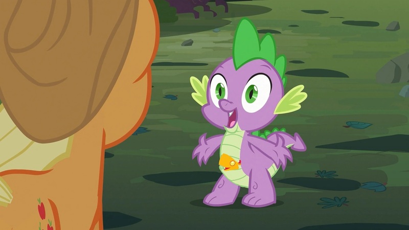 Size: 1280x720 | Tagged: safe, derpibooru import, edit, editor:ebotizer, screencap, applejack, peewee, spike, bird, dragon, earth pony, phoenix, pony, apple family reunion, g4, image, jpeg, my little pony, pet, pouch