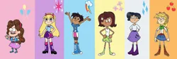 Size: 1280x428 | Tagged: source needed, safe, artist:evergreen2024, derpibooru import, applejack, fluttershy, pinkie pie, rainbow dash, rarity, sci-twi, twilight sparkle, human, equestria girls, g4, amphibia, anne boonchuy, applejack's hat, boots, calamity trio, clothes, cosplay, costume, cowboy hat, crossover, cutie mark, disney channel, female, gravity falls, group, hat, high heel boots, humane five, humane six, humanoid, image, jpeg, luz noceda (the owl house), mabel pines, marcy wu, mewman, polka dot socks, princess, sasha waybright, sextet, shoes, skirt, socks, star butterfly, star vs the forces of evil, striped socks, the owl house