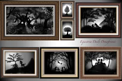 Size: 9000x6000 | Tagged: safe, artist:daisyazuras, derpibooru import, alicorn, earth pony, pegasus, pony, unicorn, zebra, framed picture, horn, image, monochrome, png