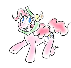 Size: 1280x1214 | Tagged: safe, artist:tatodragon, derpibooru import, pinkie pie, earth pony, g4, 2017, blue eyes, clothes, colored, curly mane, curly tail, digital art, eyelashes, fangs, female, happy, headwear, image, jpeg, lighting, long mane, looking at you, open mouth, open smile, pink fur, pink mane, pink tail, quadrupedal, simple background, smiling, smiling at you, solo, tail, walking, white background