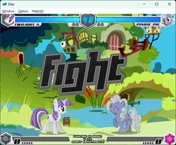 Size: 642x532 | Tagged: safe, derpibooru import, limestone pie, pinkie pie, twilight sparkle, twilight velvet, earth pony, unicorn, fighting is magic, g4, fan game, fighting is magic: elite, fluttershy's cottage, horn, image, old build, palette swap, png, recolor