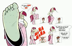 Size: 3750x2412 | Tagged: suggestive, artist:milehighbovine, ponerpics import, roseluck, anthro, plantigrade anthro, breasts, clothes, dialogue, feet, female, fetish, foot fetish, foot focus, giantess, image, jpeg, macro, pajamas, soles, solo, solo female, toes