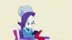 Size: 960x540 | Tagged: safe, derpibooru import, edit, edited screencap, screencap, rainbow dash, rarity, human, equestria girls, g4, animated, blizzard or bust, clothes, equestria girls specials, female, gif, image, knitting, my little pony equestria girls: holidays unwrapped, shrug, speed up, winter outfit