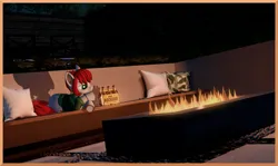Size: 2325x1386 | Tagged: safe, artist:gooey, derpibooru import, oc, oc:strawberry jam, unofficial characters only, pony, 3d, alcohol, clothes, drink, femboy, fire, fireplace, image, male, outdoors, piercing, png, second life, solo, solo male, stallion