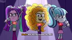 Size: 1280x714 | Tagged: safe, artist:driftloud, derpibooru import, adagio dazzle, aria blaze, sonata dusk, human, equestria girls, g4, alternate style, digital art, disguise, disguised siren, female, gem, image, microphone, png, signature, siren gem, spotlight, style emulation, the dazzlings, the loud house, trio, trio female