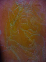 Size: 480x640 | Tagged: safe, artist:river, derpibooru import, princess celestia, alicorn, pony, g4, armor, bust, canvas, chaos space marine, drawthread, female, image, jpeg, mare, oil painting, portrait, requested art, sketch, solo, space marine, thousand sons, traditional art, tzeentch, warhammer (game), warhammer 40k