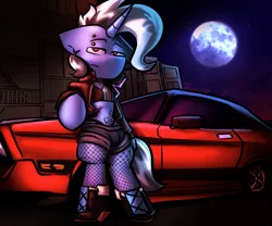 Size: 6000x5000 | Tagged: safe, artist:kranonetwork, derpibooru import, trixie, pony, unicorn, g4, 1970s, 80s, bipedal, car, chicago, clothes, eyelashes, female, fishnet clothing, fishnet pantyhose, fishnets, forced meme, ford, ford mustang, horn, image, jacket, legwear, midriff, mustang, neon, night, night sky, pantyhose, png, poster, pride, pride flag, racecar, remake, sky, socks, solo, stars, stockings, tail, thigh highs, tights, trans female, trans trixie, transgender, transgender pride flag, vehicle