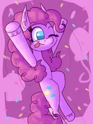 Size: 2700x3600 | Tagged: safe, artist:stephaniethecrepe, derpibooru import, pinkie pie, earth pony, pony, g4, ;p, arms in the air, confetti, image, one eye closed, passepartout, png, ponk, solo, tongue out