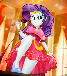 Size: 991x1123 | Tagged: suggestive, alternate version, artist:charliexe, derpibooru import, rarity, human, equestria girls, g4, 2d, bedroom eyes, bracelet, breasts, clothes, dominant, dress, evil grin, eyeshadow, female, femdom, gala dress, grin, high heels, image, jewelry, jpeg, leash, looking at you, makeup, pet play, shoes, smiling, solo, solo female