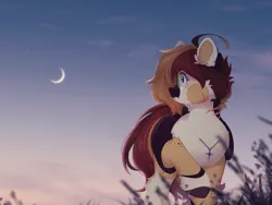 Size: 4000x3000 | Tagged: safe, artist:fetucchi, artist:floweryoutoday, derpibooru import, oc, unofficial characters only, pegasus, pony, chest fluff, crescent moon, ear fluff, ear piercing, earring, facial scar, female, glasses, image, jewelry, mare, moon, necklace, outdoors, piercing, png, scar, solo, stars