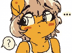 Size: 356x260 | Tagged: safe, artist:potato22, derpibooru import, oc, oc:mareota, unofficial characters only, pegasus, pony, semi-anthro, ..., animated, blushing, clothes, eye clipping through hair, eyebrows, eyebrows visible through hair, female, gif, image, mare, offscreen character, question mark, tanktop, thought bubble