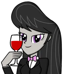 Size: 714x819 | Tagged: safe, anonymous artist, derpibooru import, octavia melody, human, equestria girls, g4, alcohol, breasts, busty octavia melody, clothes, drink, eyelashes, female, glass, hand, holding, human female, image, lidded eyes, looking at you, png, simple background, smiling, smiling at you, solo, suit, transparent background, wine, wine glass