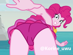 Size: 640x480 | Tagged: suggestive, artist:korine, derpibooru import, editor:korine, pinkie pie, equestria girls, g4, ass, beach, butt, butt shot, cameltoe, clothes, equestria girls specials, gif, image, my little pony equestria girls: better together, one-piece swimsuit, rear view, swimsuit, tankini