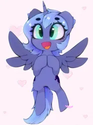 Size: 2048x2731 | Tagged: safe, artist:zokkili, derpibooru import, princess luna, alicorn, pony, g4, beanbrows, big eyes, blushing, cute, ear fluff, excited, eye clipping through hair, eyebrows, eyebrows visible through hair, eyelashes, female, filly, filly luna, floppy ears, flying, foal, freckles, heart, hooves together, image, jpeg, looking at someone, looking at something, lunabetes, mare, open mouth, open smile, s1 luna, shiny mane, smiling, smol, solo, sparkles, sparkly eyes, spread wings, starry eyes, stars, wingding eyes, wings, woona, younger
