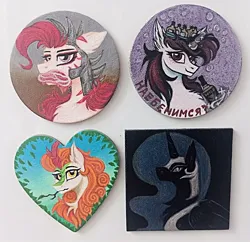 Size: 762x738 | Tagged: safe, artist:darklight1315, derpibooru import, autumn blaze, nightmare moon, oc, oc:blackjack, oc:rampage, alicorn, earth pony, kirin, pony, unicorn, fallout equestria, fallout equestria: project horizons, g4, alcohol, armor, bottle, chest fluff, drink, ear fluff, fanfic art, female, food, helmet, horn, image, jpeg, leaf, magnet, mare, meat, photo, queen whiskey, traditional art, whiskey, wild pegasus