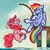 Size: 360x360 | Tagged: safe, artist:anxietymonstrr, derpibooru import, pinkie pie, rainbow dash, salt water, earth pony, pegasus, pony, g4, biting, cartoony, colored hooves, duo, duo female, female, fishing, fishing rod, goofy, hanging, hooves, image, jpeg, mare, mismatched hooves, mouth hold, rainbow dash is not amused, silly, sitting, unamused, unshorn fetlocks, water