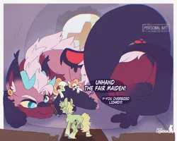 Size: 1500x1200 | Tagged: safe, artist:lionbun, derpibooru import, oc, oc:clashing thorn, oc:fortune, oc:helia shine, draconequus, earth pony, pony, unicorn, angry, bandage, bandaid, blushing, broken window, church, cozy, cuddling, curled up, draconequus oc, earth pony oc, female, horn, image, levitation, magic, male, mare, piercing, png, size difference, sleeping, smiling, smirk, squished, stained glass, stallion, sword, telekinesis, threatening, too big, unicorn oc, weapon, window, wooden sword