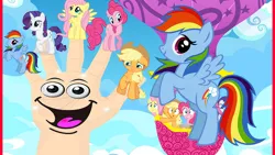 Size: 686x386 | Tagged: safe, artist:finger family song, applejack, fluttershy, pinkie pie, rainbow dash, rarity, earth pony, pegasus, pony, unicorn, creepy, finger family, hand, hot air balloon, image, jpeg, sad, wat, weird youtube kids video