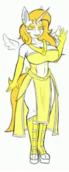 Size: 1204x3000 | Tagged: safe, artist:star-fiend, derpibooru import, oc, oc:asteria lemon, alicorn, anthro, big breasts, blonde, breasts, clothes, dress, evening gloves, gloves, horn, image, jpeg, long gloves, wings, yellow eyes