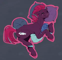 Size: 2628x2520 | Tagged: safe, artist:jeesharon, derpibooru import, fizzlepop berrytwist, tempest shadow, bear, pony, unicorn, ursa, ursa minor, g4, headcanon in the description, horn, image, pillow, plushie, png, redesign, sleeping, solo