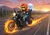 Size: 1232x864 | Tagged: safe, ai generated, prompter:tiamatnightmare, sunset shimmer, trixie, human, equestria girls, blue jeans, boots, clothes, female, fire, forest, forest background, highway, humanized, image, jacket, leather, leather boots, leather jacket, lesbian, motorcycle, mountain, mountain range, png, shipping, shoes, sunglasses, sunset, suntrix, tree, wind blown hair