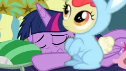 Size: 1280x720 | Tagged: safe, artist:ebotizer, screencap, apple bloom, twilight sparkle, twilight sparkle (alicorn), alicorn, earth pony, pony, school daze, bunny bloom, bunny costume, image, jpeg