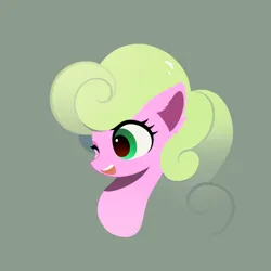 Size: 2026x2026 | Tagged: safe, alternate version, artist:lenw, derpibooru import, daisy, flower wishes, earth pony, pony, g4, bust, female, image, one eye closed, open mouth, open smile, png, simple background, smiling, solo, wink