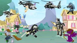 Size: 827x466 | Tagged: safe, artist:color_pop, artist:fore-trekker, artist:lunasymphony, artist:olafski, artist:promilie, artist:satv12, artist:shysolid, artist:starlessnight22, artist:yunguy1, derpibooru import, edit, editor:kepalabapakkau1, derpy hooves, fluttershy, twilight sparkle, velvet (tfh), oc, oc:golden arrow, oc:lightwalk heartwing, oc:steelhooves, earth pony, pegasus, pony, them's fightin' herds, g4, community related, image, jpeg, ninja, paprika (tfh), pom (tfh)