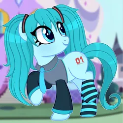 Size: 1440x1440 | Tagged: safe, artist:princess_sara_f, derpibooru import, ponified, pony, clothes, female, hatsune miku, image, mare, necktie, pigtails, png, twintails, vocaloid
