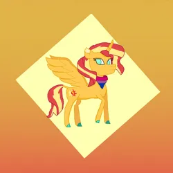 Size: 1600x1600 | Tagged: safe, alternate version, artist:deltavto, derpibooru import, sunset shimmer, alicorn, g4, alicornified, bisexual, female, gradient background, handkerchief, image, jpeg, race swap, shimmercorn, solo