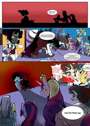 Size: 3031x4230 | Tagged: safe, artist:thurder2020, derpibooru import, idw, king sombra, princess cadance, radiant hope, twilight sparkle, oc, oc:sucrose, alicorn, pegasus, pony, unicorn, comic:the aftermath has not yet settled, g4, horn, image, png