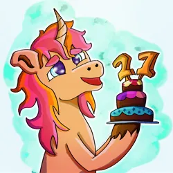 Size: 2048x2048 | Tagged: safe, artist:unfandekirby, derpibooru import, oc, oc:shielding miracle, unofficial characters only, cake, food, happy birthday, image, jpeg